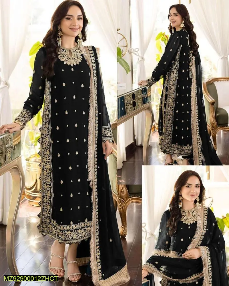 Black embroidered 3 piece crinkle chiffon suit medium to large — photo 2