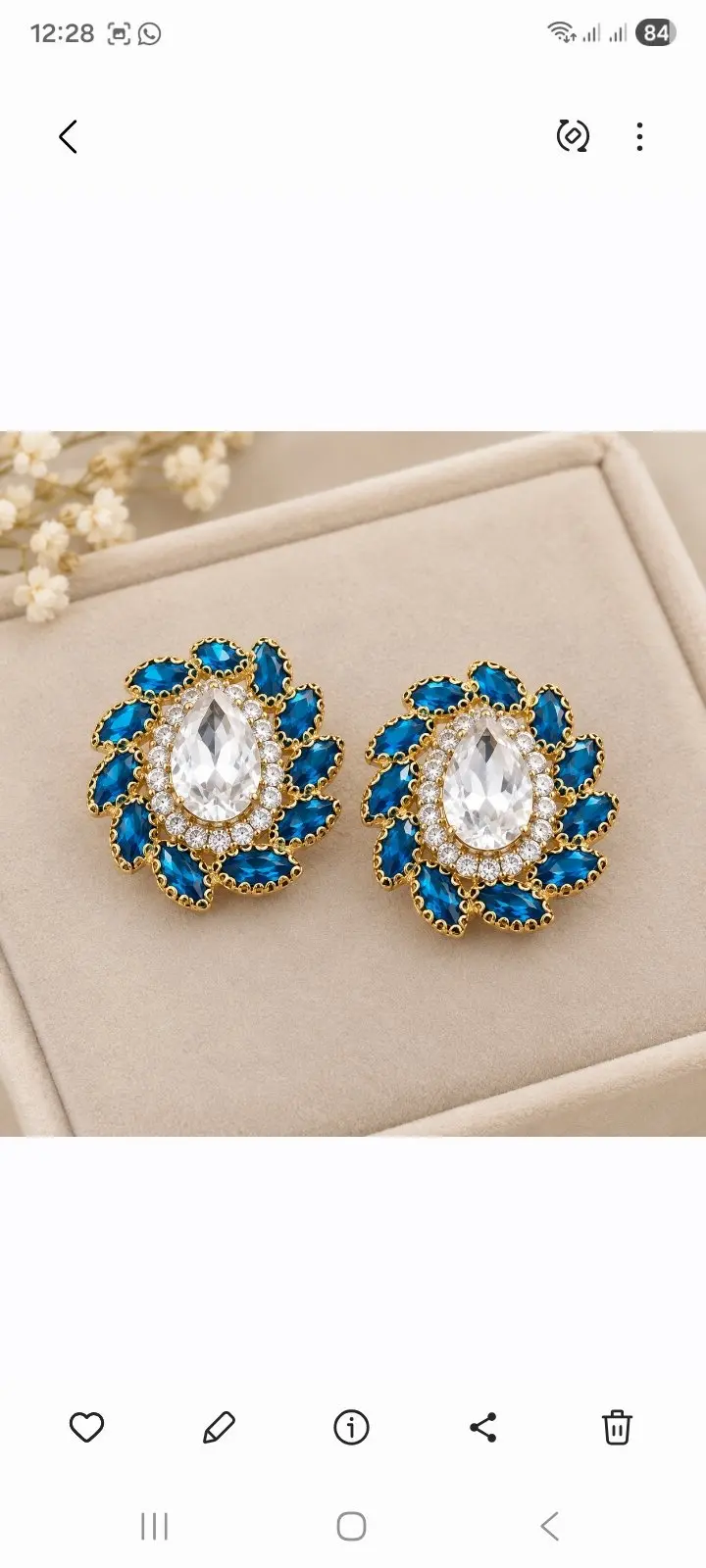 Royal Blue & White Stone Gold-Plated Earrings — photo 2