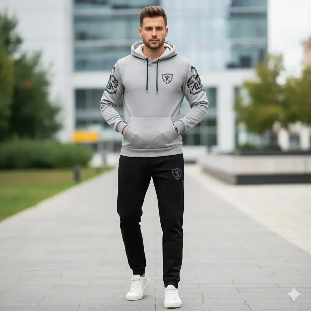men grey black royal crest hoodie tracksuit winter fleece in Lahore