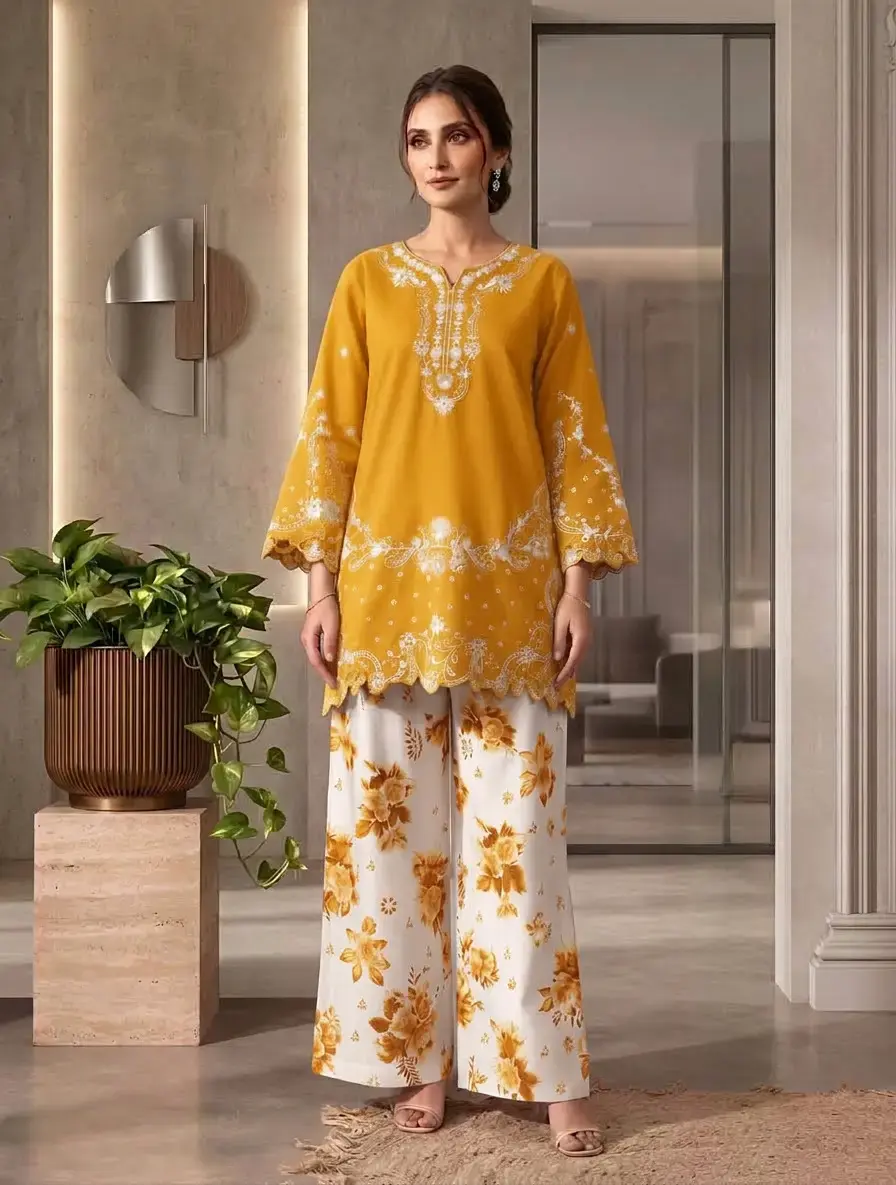 2 pcs women’s stitched cotton embroidered shirt and trouser — photo 3