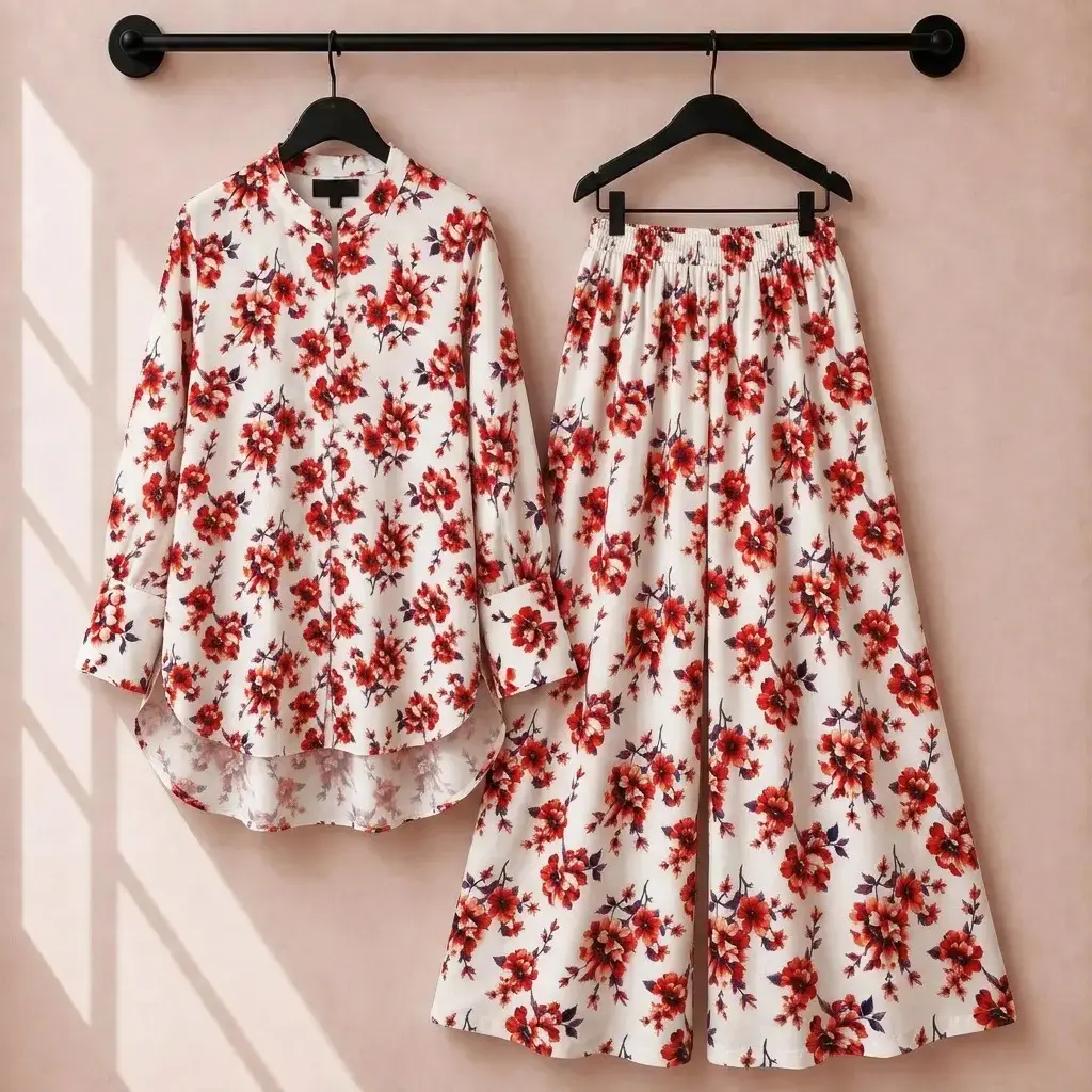 2 pcs women’s stitched swis printed co-ord set in Lahore