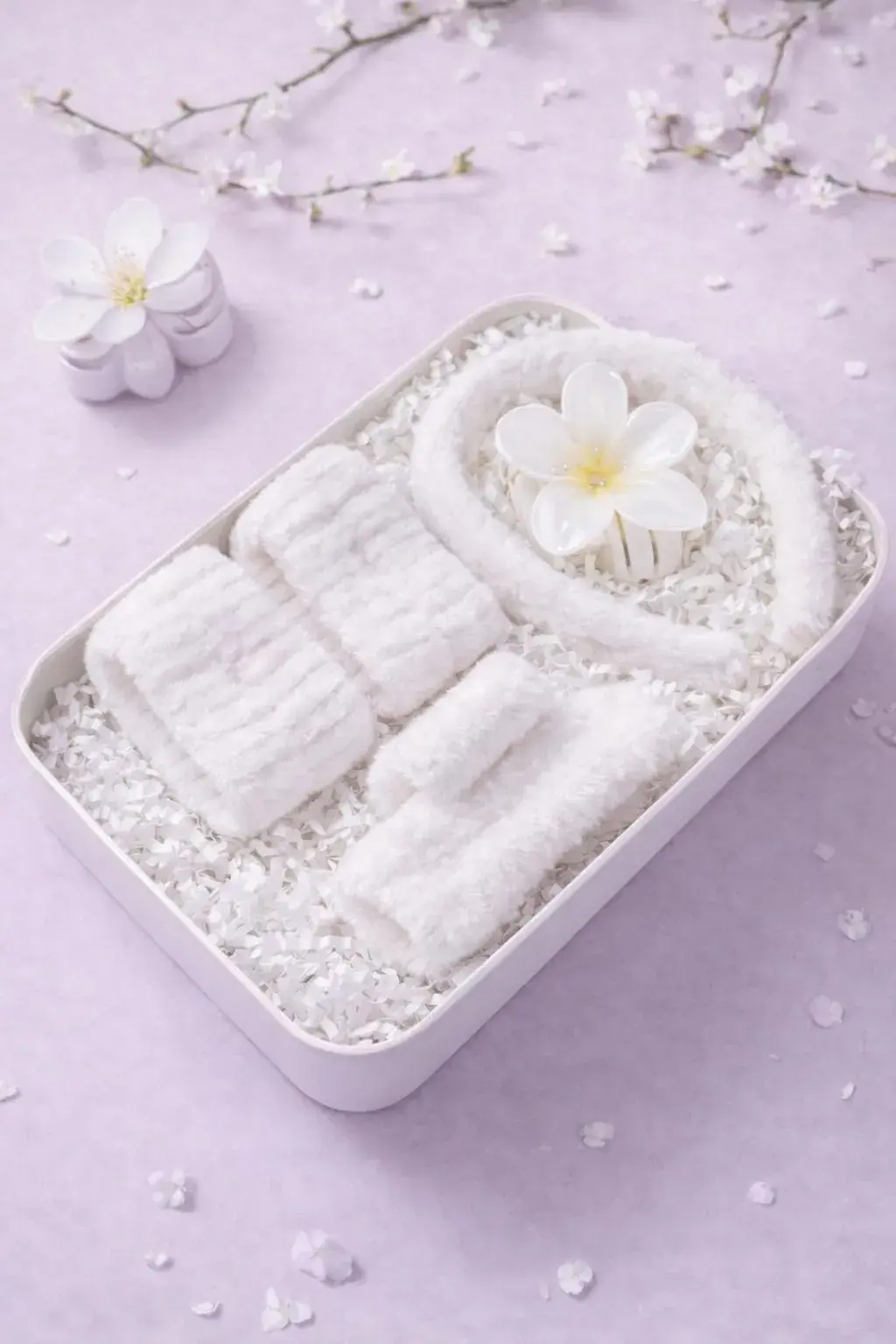 Fluffy skincare headband & wristband set with flower hair clip cute face washing accessories — photo 4
