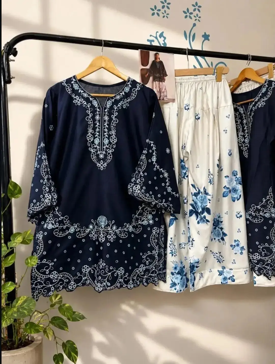 2 pcs women’s stitched cotton embroidered shirt and trouser — photo 3