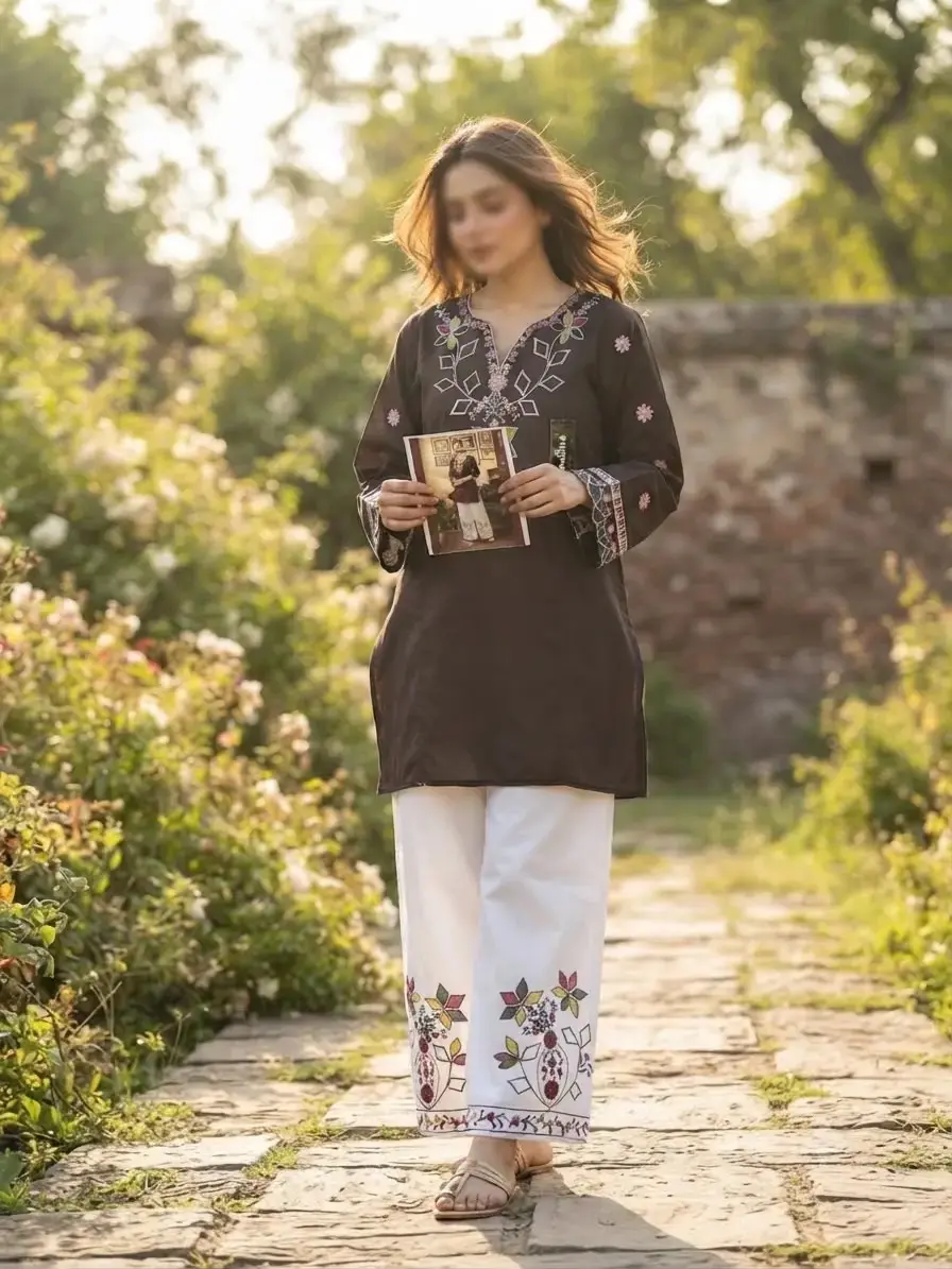 2 pcs women’s stitched cotton embroidered shirt and trouser — photo 2