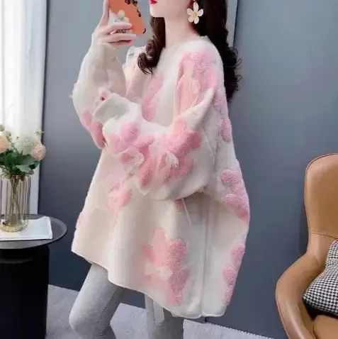 Winter Korean style floral knit pullover for women — photo 5