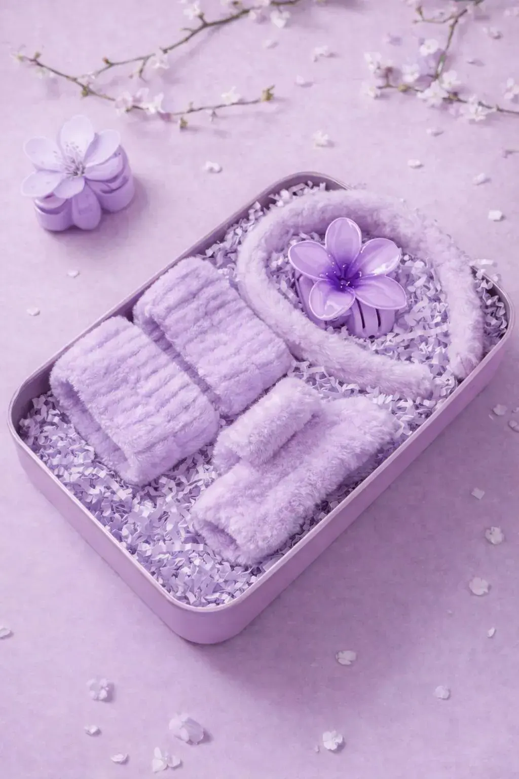 Fluffy skincare headband & wristband set with flower hair clip cute face washing accessories — photo 3