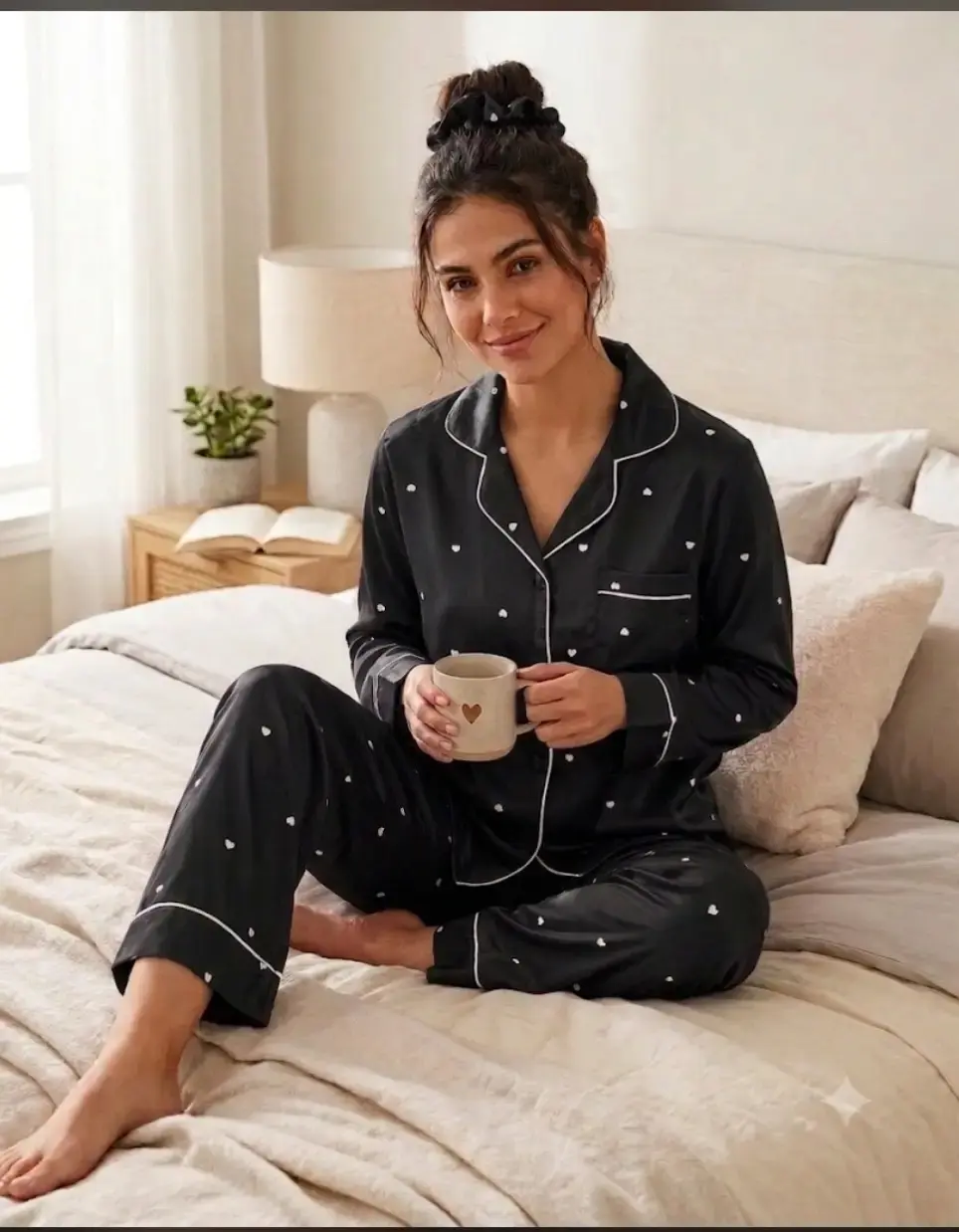 2 pcs women’s stitched silk printed night suit in Lahore