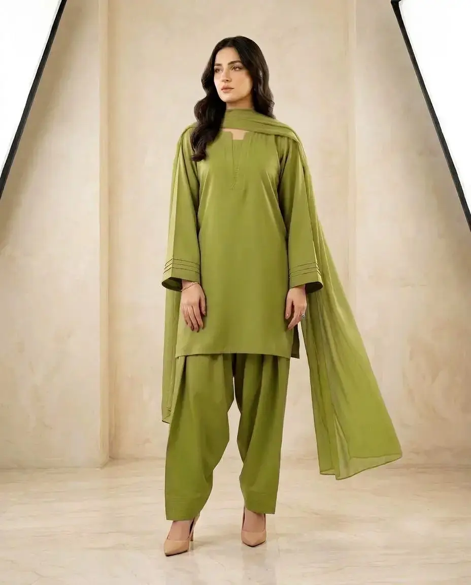 3 pcs women’s stitched cotton plain suit — photo 3