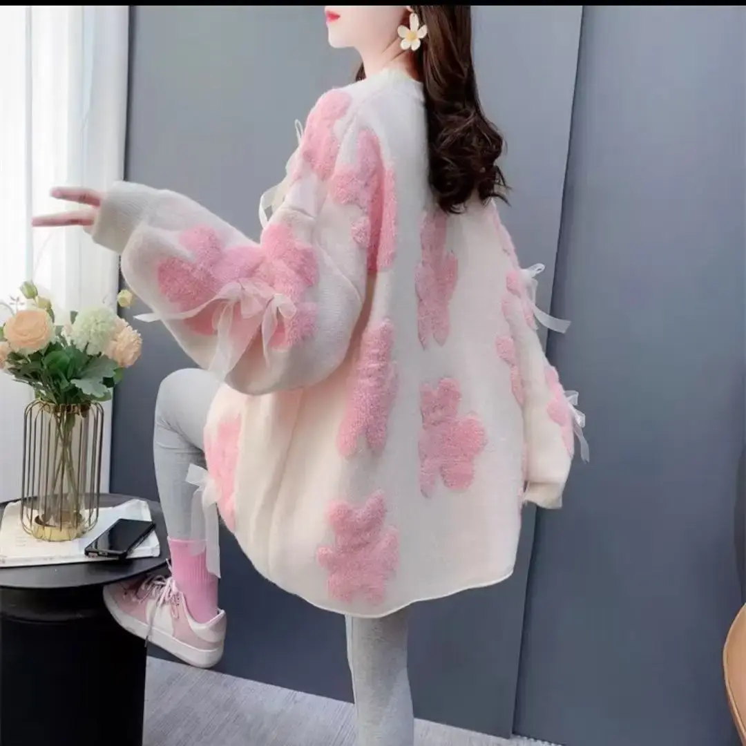 Winter Korean style floral knit pullover for women — photo 2