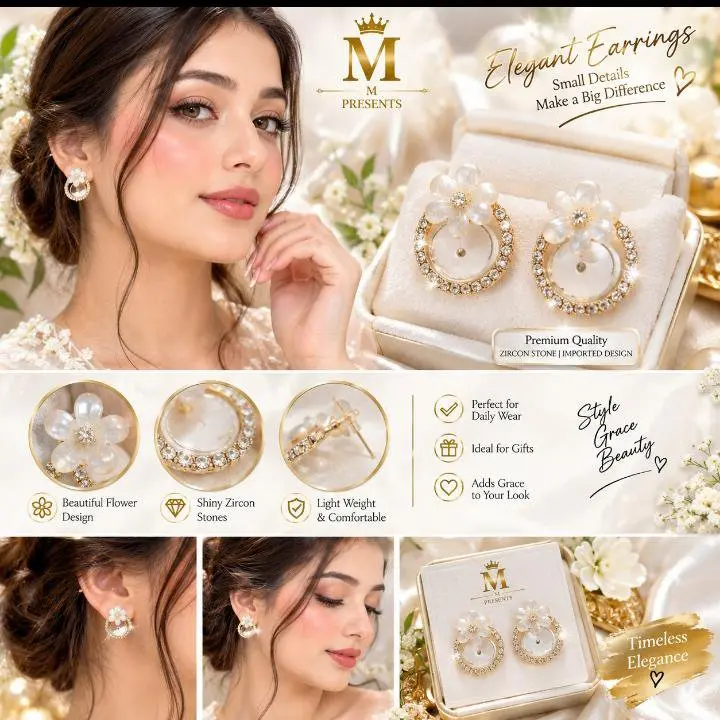 New arrival beautiful flowers hollow funky design stud silver and golden — photo 2