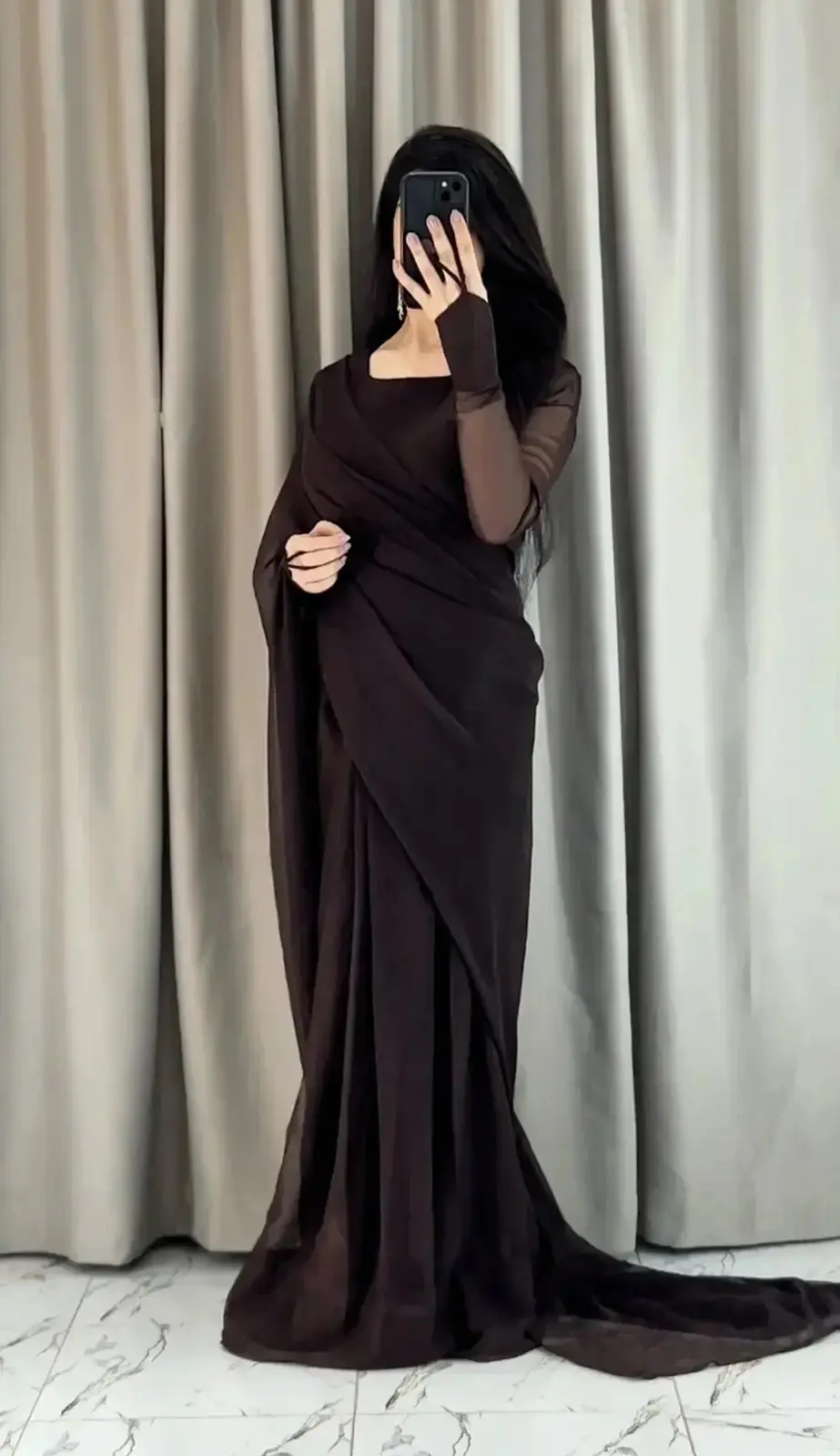 3 pcs women’s chiffon plain stitched saree — photo 2