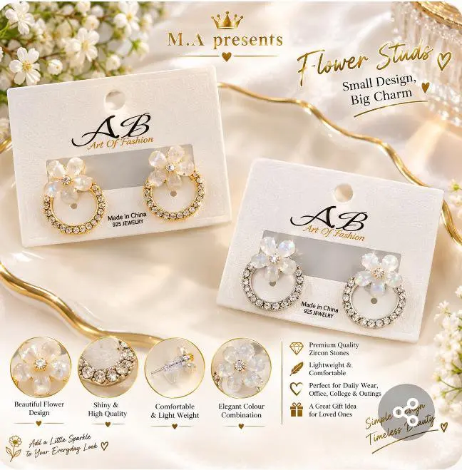 New arrival beautiful flowers hollow funky design stud silver and golden — photo 4