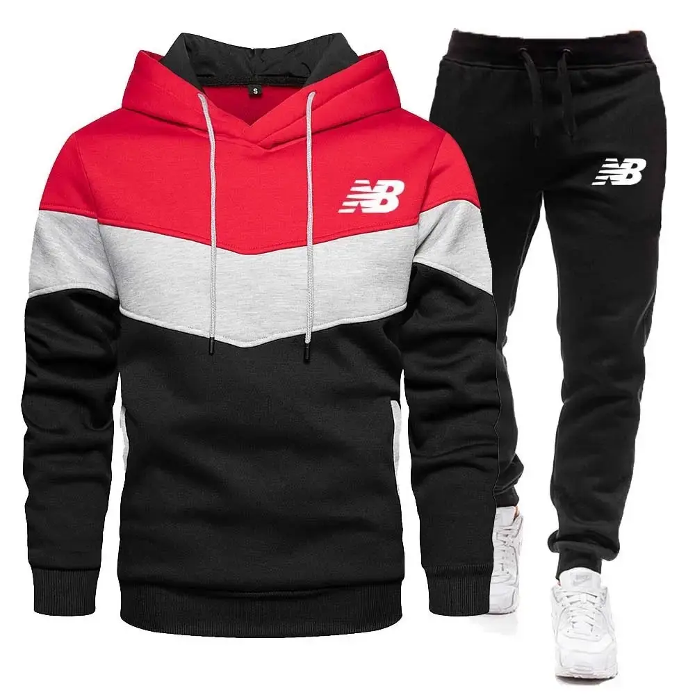 Men color- block hoodie & sweatpants set white nevy gray — photo 3