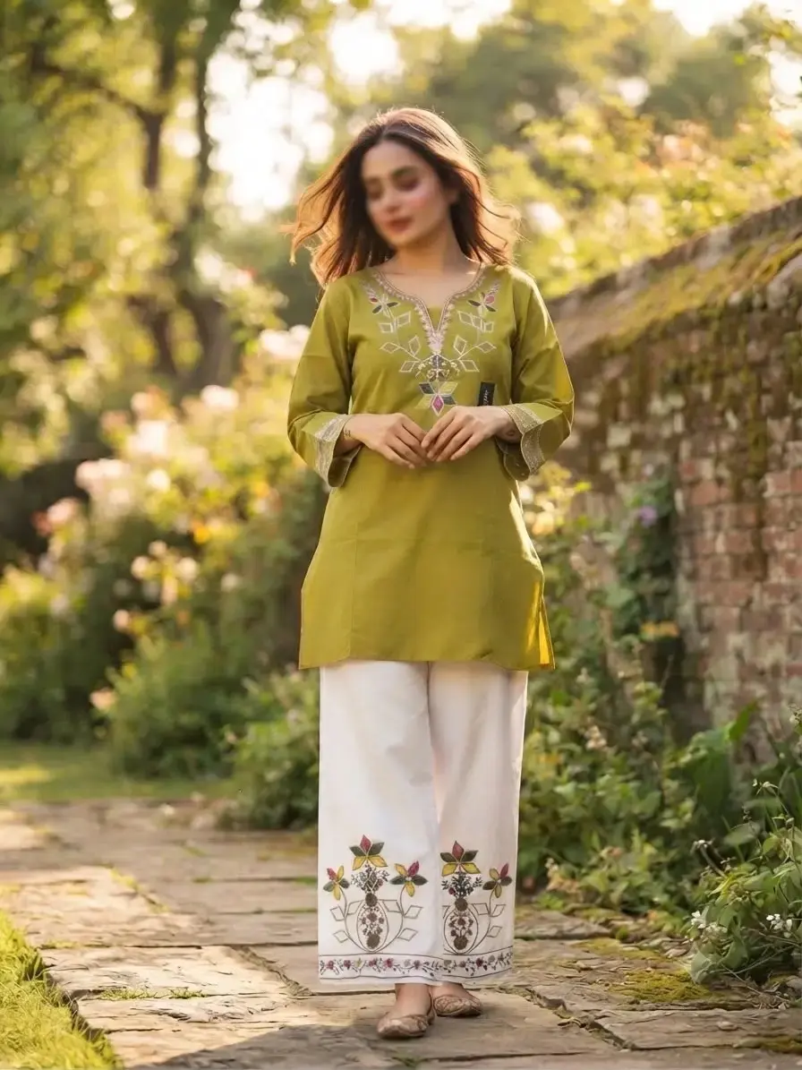 2 pcs women’s stitched cotton embroidered shirt and trouser — photo 3