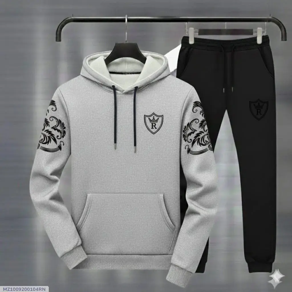 men grey black royal crest hoodie tracksuit winter fleece — photo 2