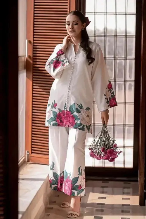 2 pcs women’s stitched silk printed co-ord set — photo 2