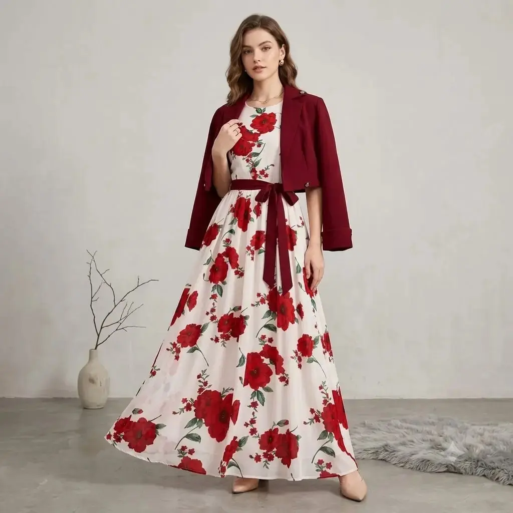 2 pcs women’s stitched silk printed maxi — photo 2
