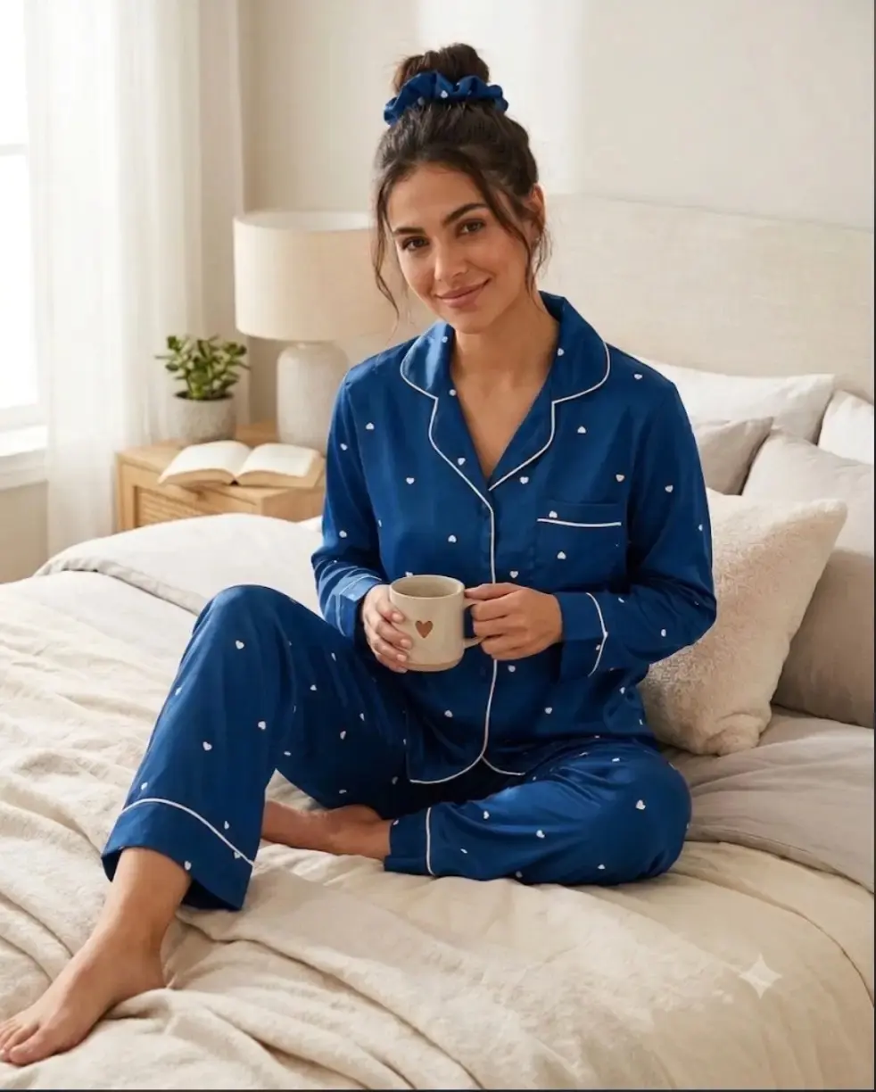 2 pcs women’s stitched silk printed night suit — photo 2