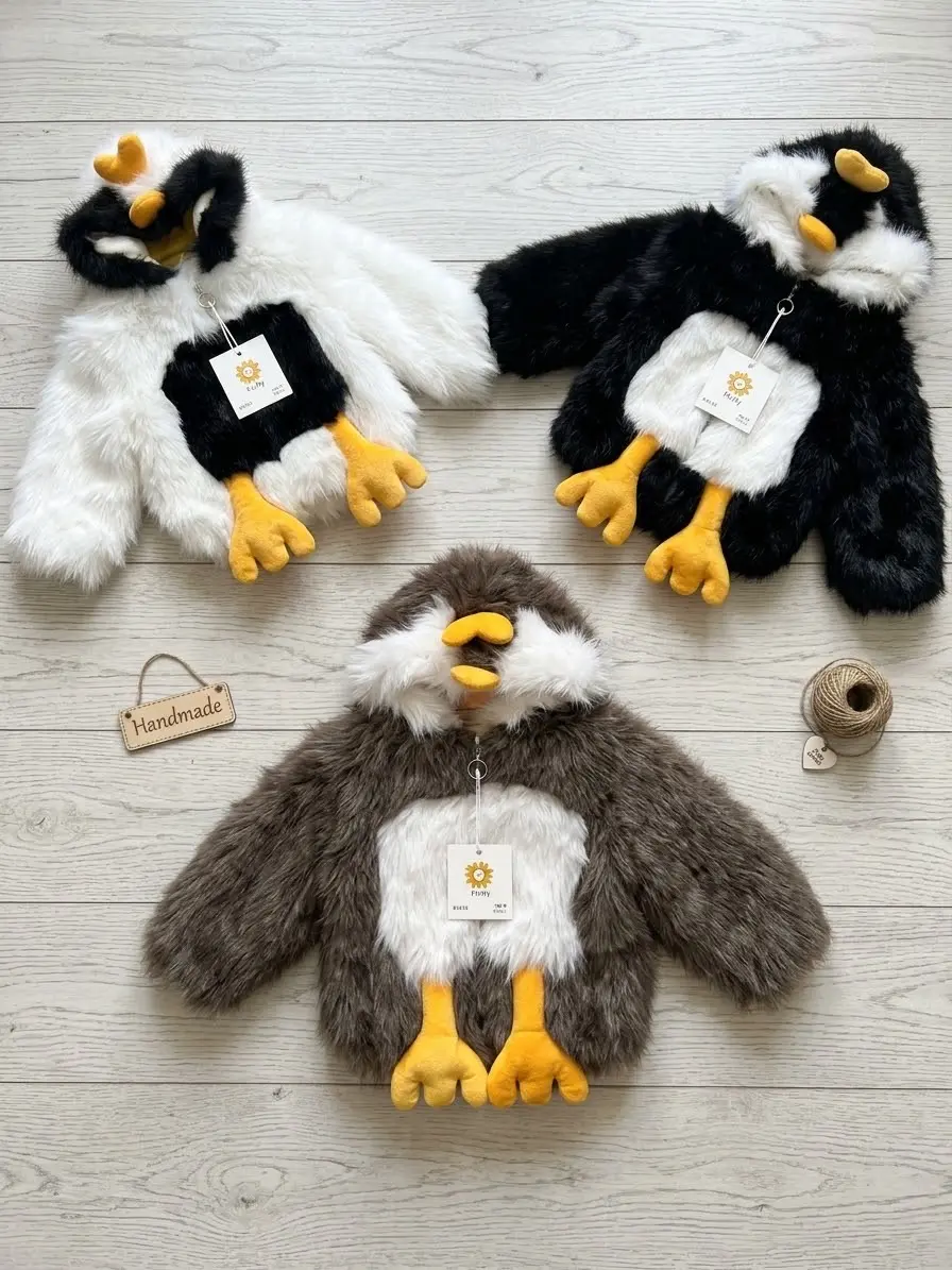 Cute Penguin Plush Hooded Jacket for Babies & Toddlers – Ultra-Soft Winter Fleece Coat — photo 2