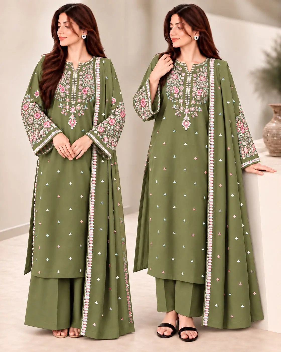 3PC EMB UNSTITCHED SUIT — photo 2