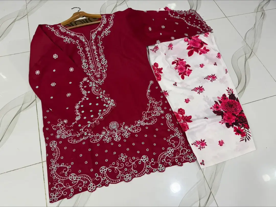 2 pcs women’s stitched cotton embroidered shirt and trouser — photo 5