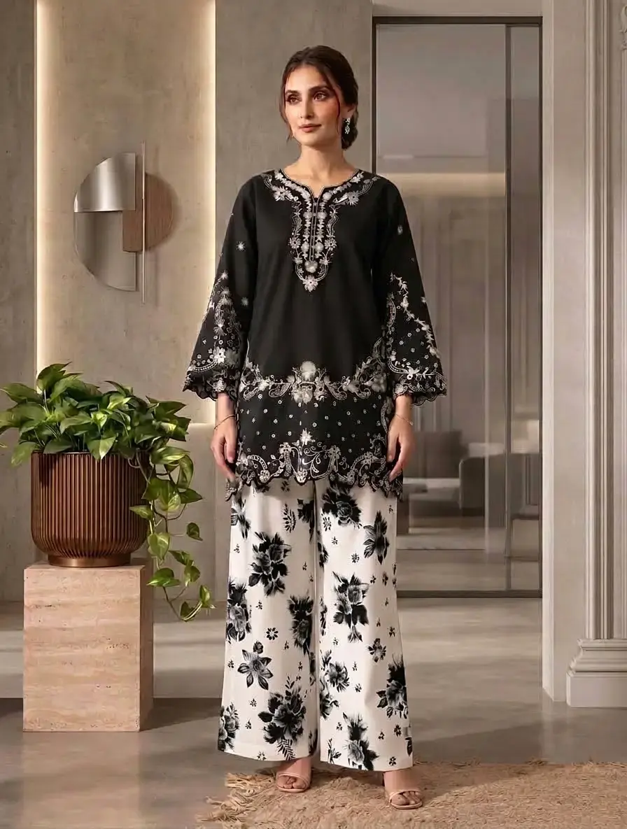 2 pcs women’s stitched cotton embroidered shirt and trouser — photo 2