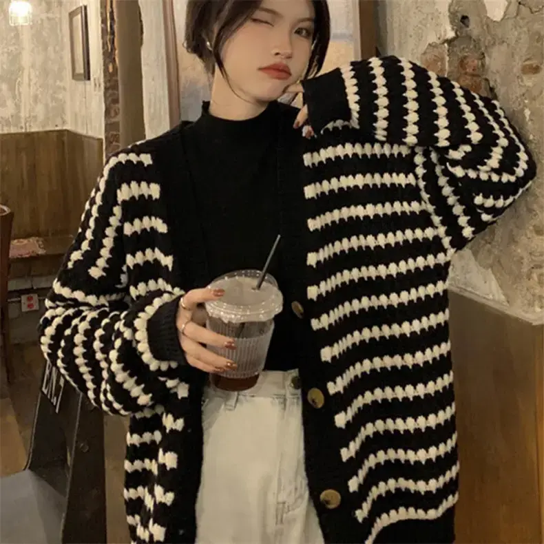 Chanel style striped knit cardigan women autumn — photo 3