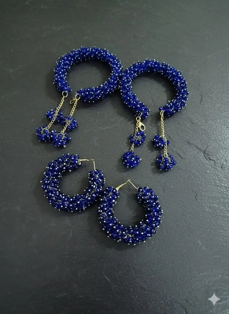 Royal Blue Beaded Bangles & Matching Earrings Set in Airport Road, Sambrial