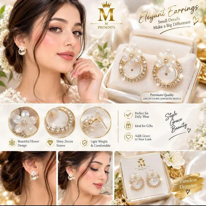 New arrival beautiful flowers hollow funky design stud silver and golden — photo 3