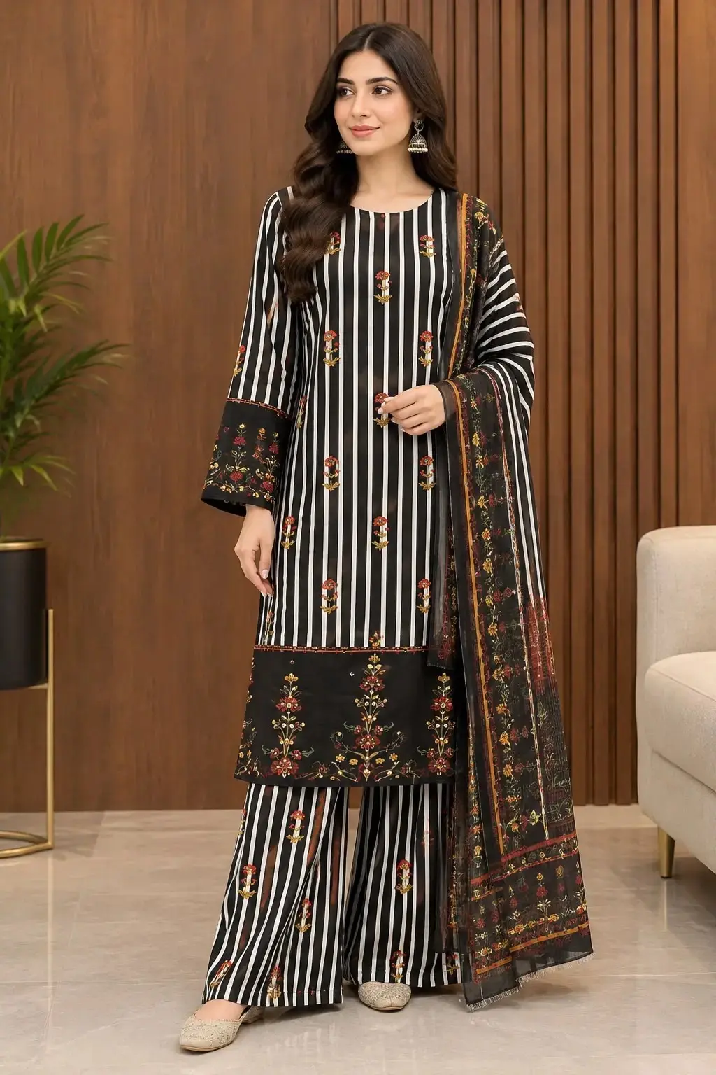 3 pcs women’s stitched grip silk printed suit — photo 3