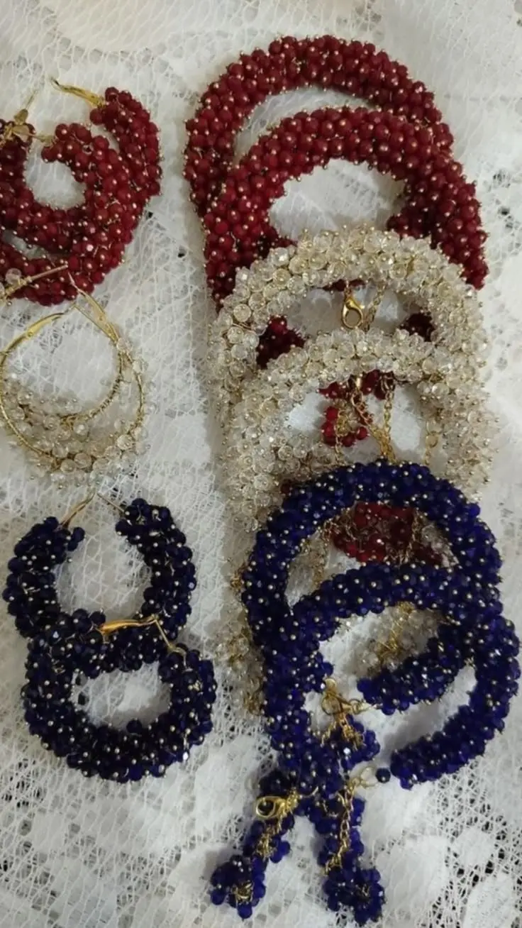 Royal Blue Beaded Bangles & Matching Earrings Set — photo 2
