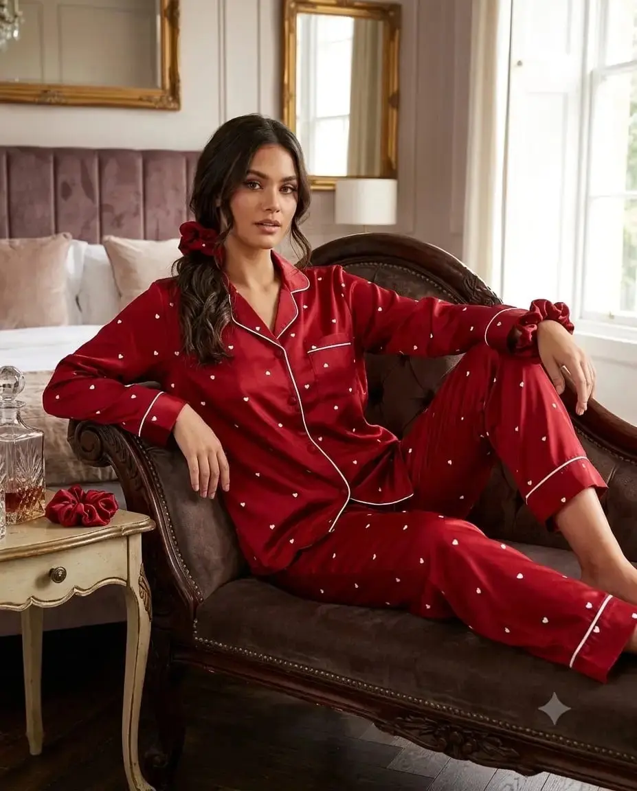 2 pcs women’s stitched silk printed night suit — photo 3