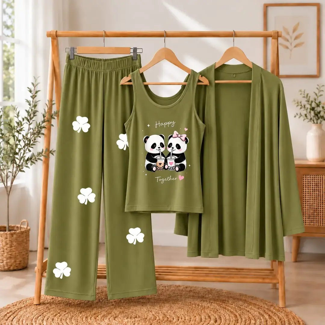 3 pcs women’s stitched jersey printed night suit in Lahore