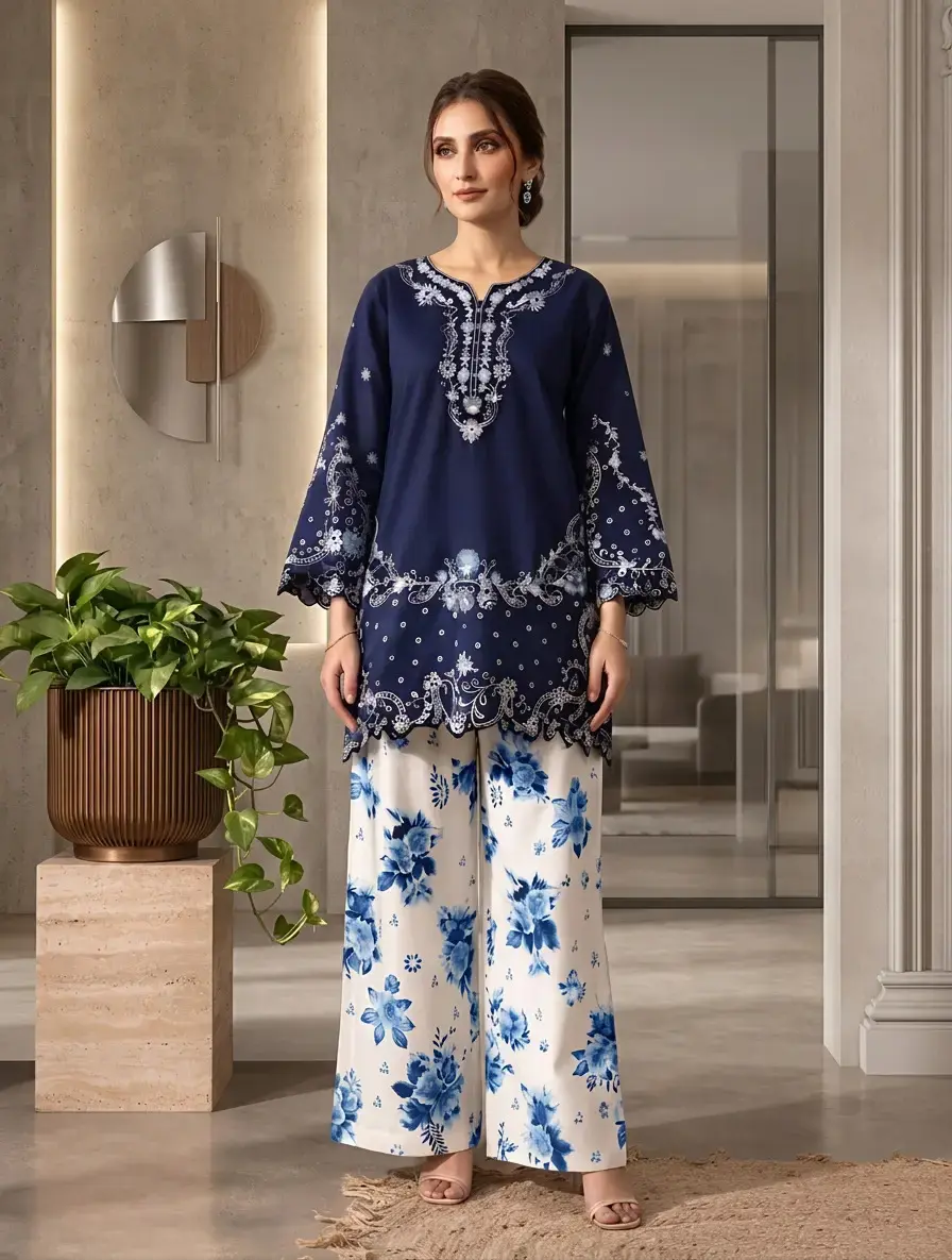 2 pcs women’s stitched cotton embroidered shirt and trouser — photo 4