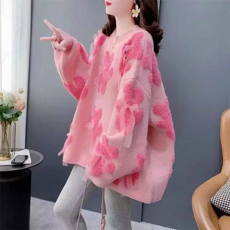 Winter Korean style floral knit pullover for women in Lahore