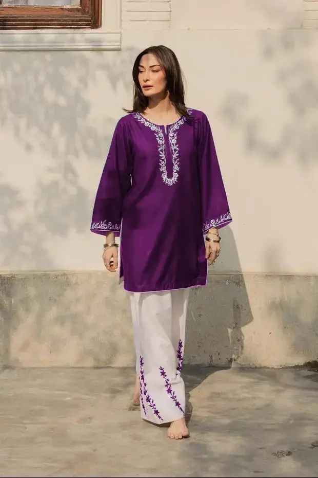 2 pcs women’s stitched cotton embroidered shirt and trouser — photo 3