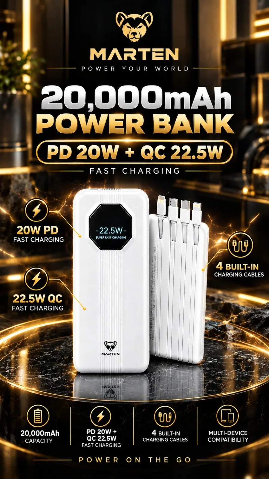 MARTEN 20,000mAh Fast-Charging Power Bank! in Lahore