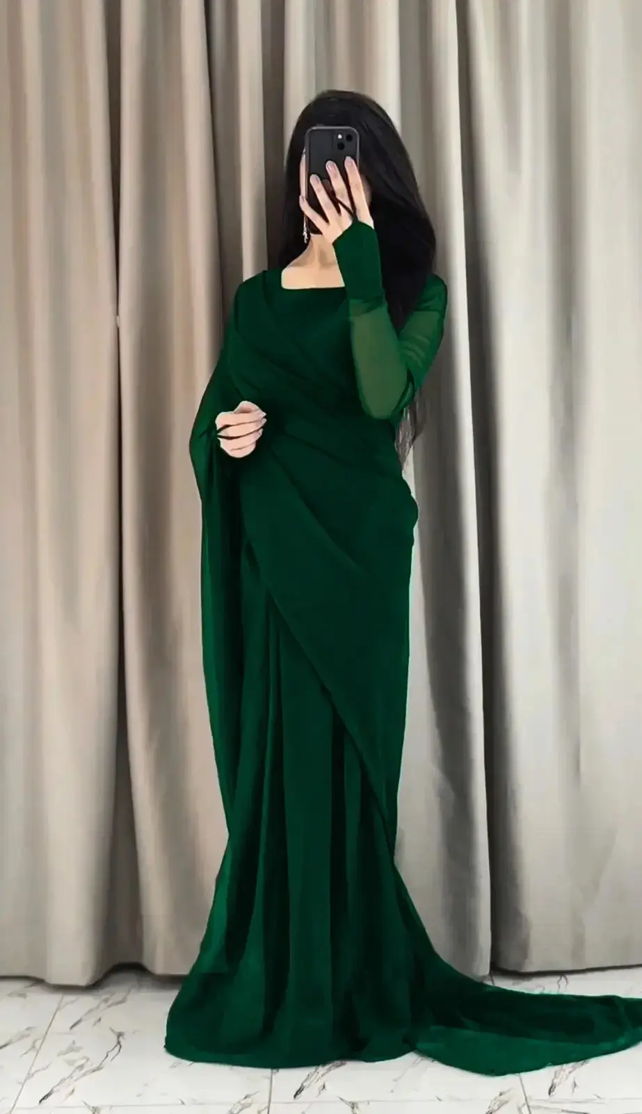 3 pcs women’s chiffon plain stitched saree — photo 5