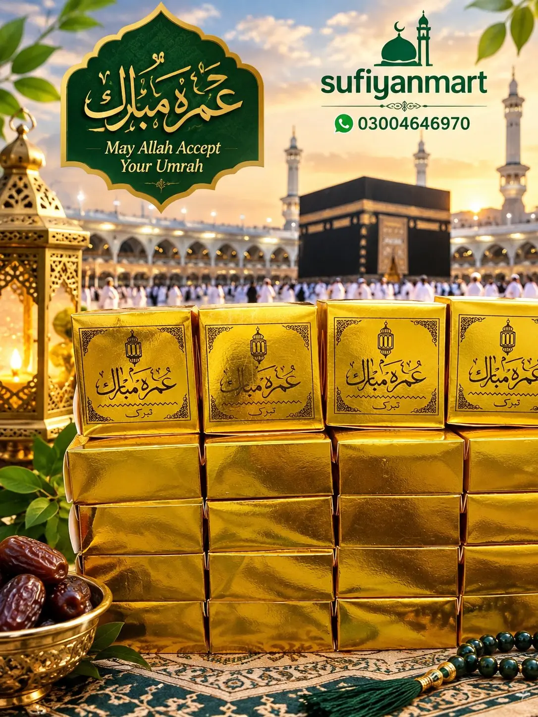 pack of 12 Umrah mubarak printed taburak kajor/dates box size 4/5,Umrah mubarak printed taburak box in Allama Iqbal Town, Lahore