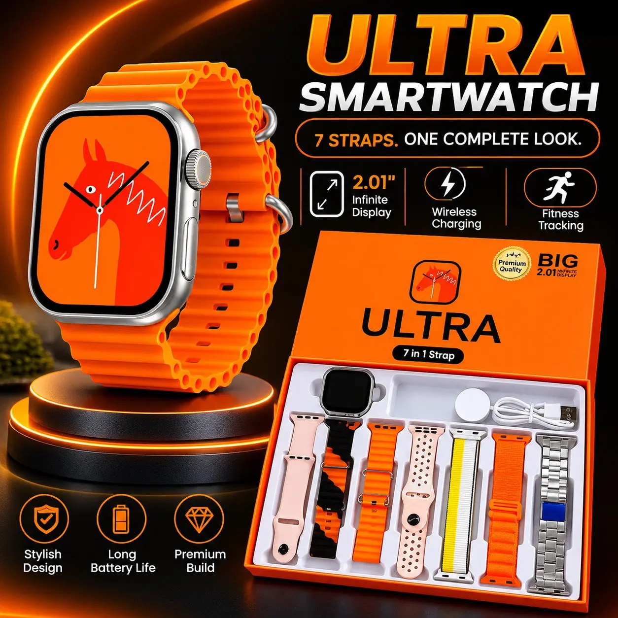 Orange Smart Watch – Bluetooth 5, Android Compatible, Silicone & Metal Build in DHA Phase 1, Lahore