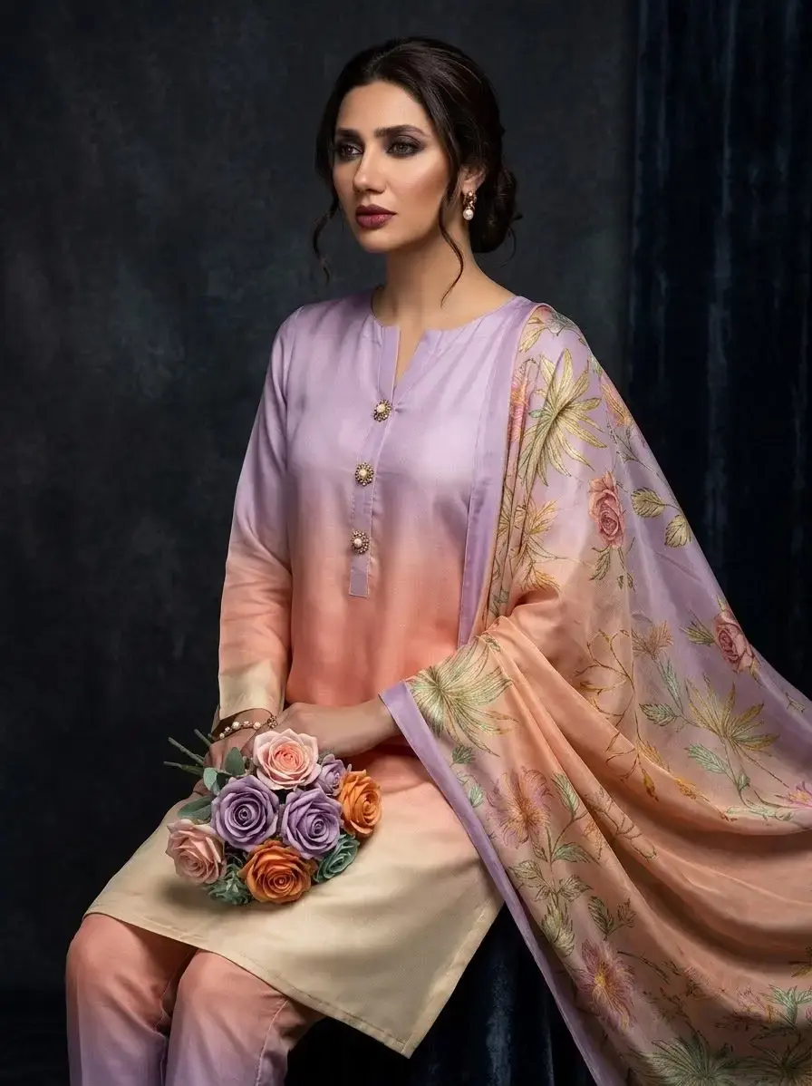 3 pcs women’s unstitched digital print suit in Lahore
