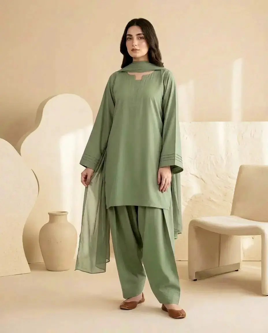 3 pcs women’s stitched cotton plain suit — photo 2