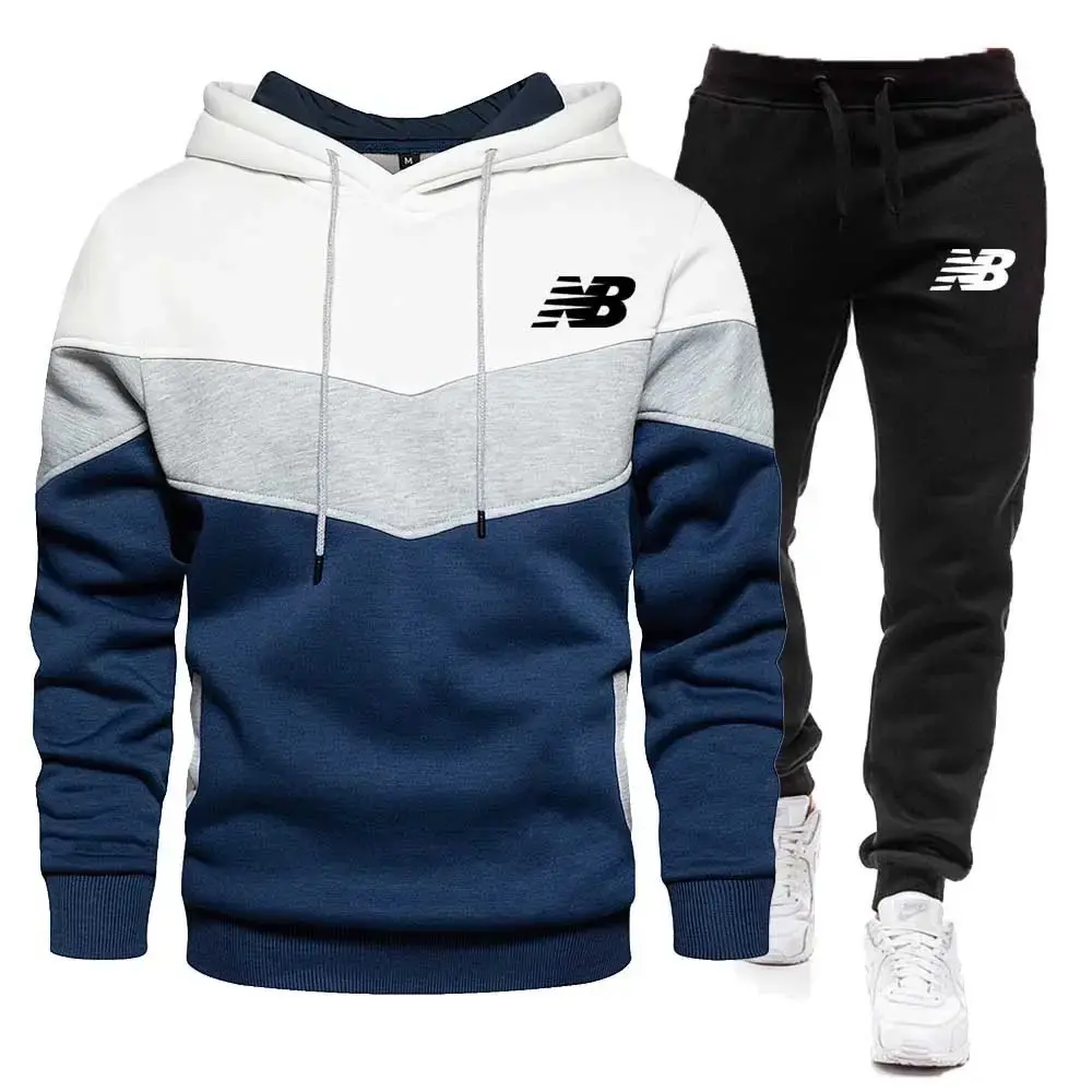 Men color- block hoodie & sweatpants set white nevy gray in Lahore