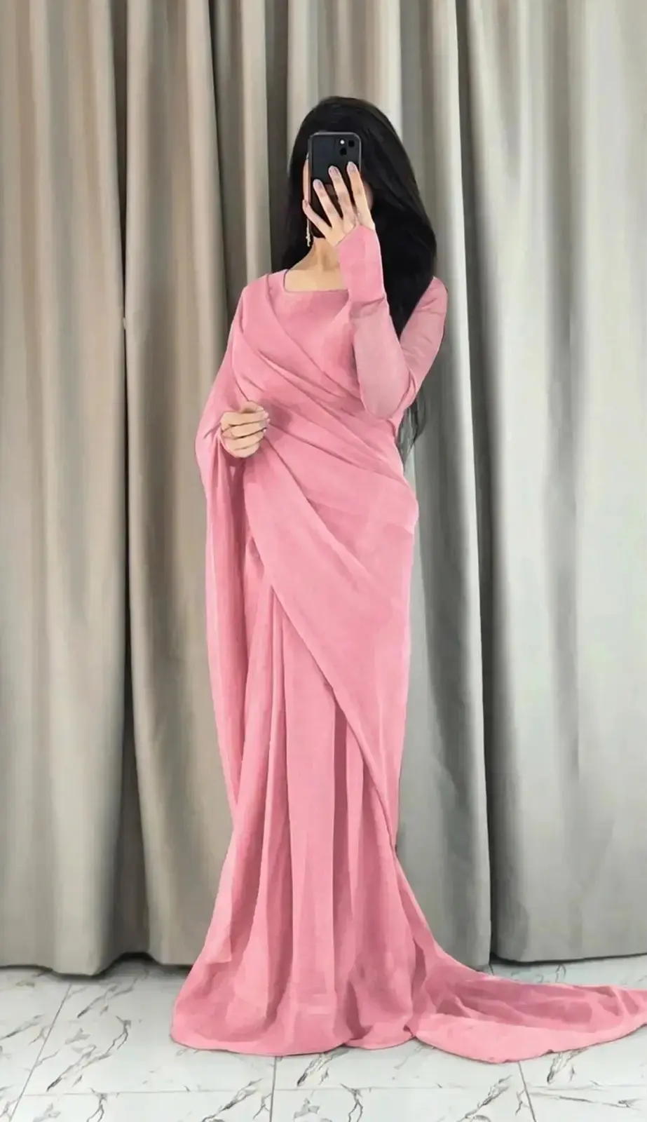 3 pcs women’s chiffon plain stitched saree — photo 4