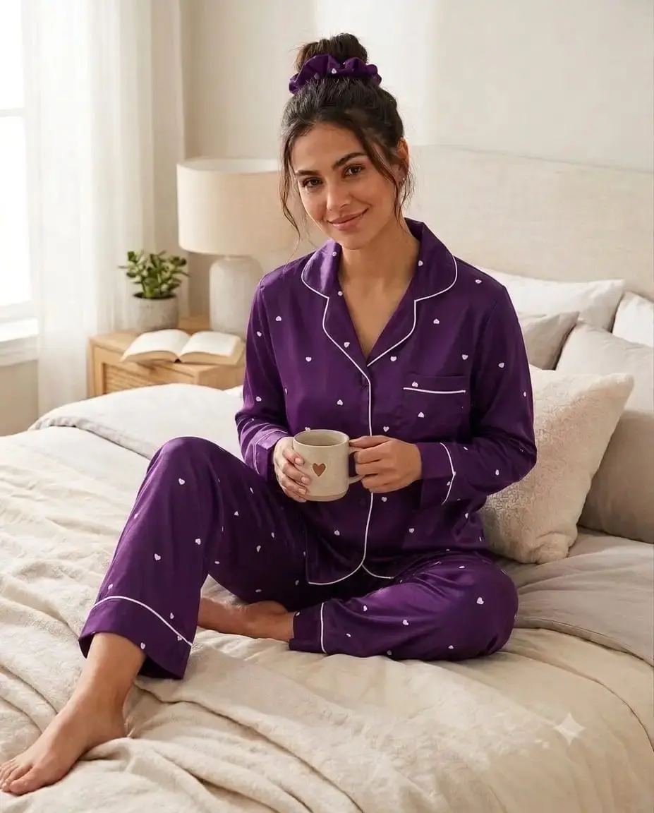 2 pcs women’s stitched silk printed night suit — photo 4
